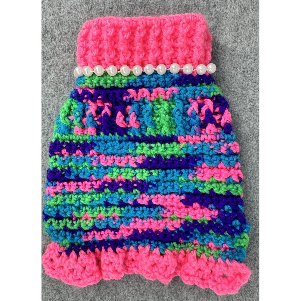 Extra Small Dog Sweater Crochet Variegated Pink Blue Green Handmade